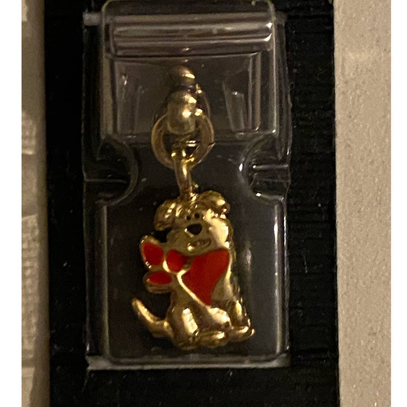 Gold Tone Italian Charm Dog with Red Heart Enamel Link Jewelry - Picture 1 of 3
